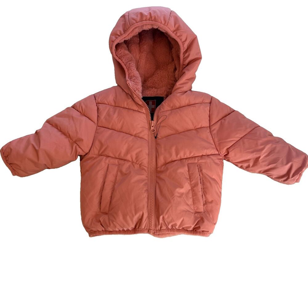 Swiss Tech Pink Hooded Baby Toddler Puffer Jacket 12 Months Pink Zippered Soft